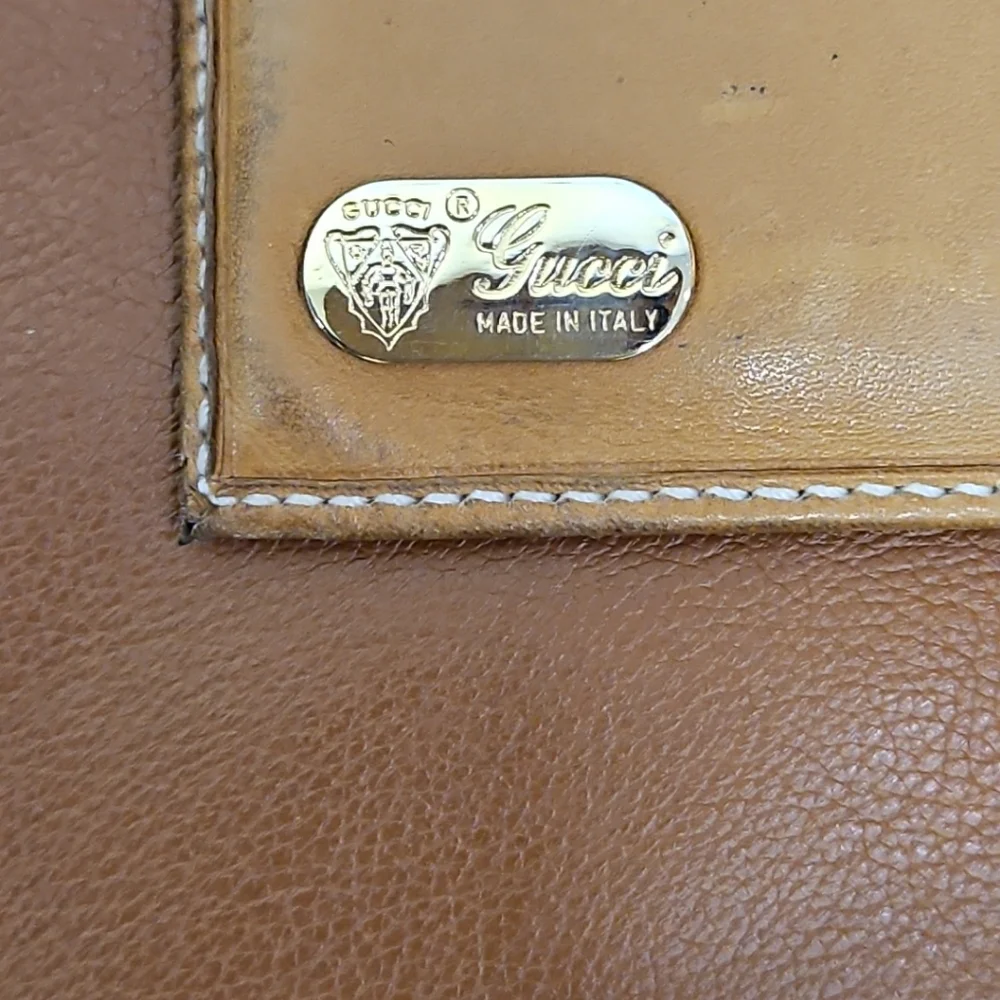 VINTAGE GUCCI 1970s PORTER GOLD GG INTERLOCKING PVC LEATHER WALLET ITALY BROWN - Picture 5 of 12